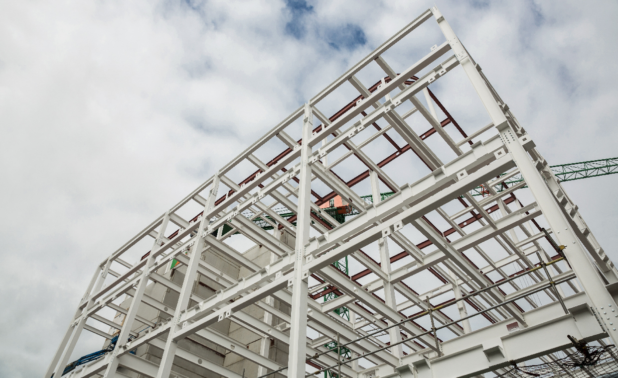 Modern building with aluminum curtain wall facade