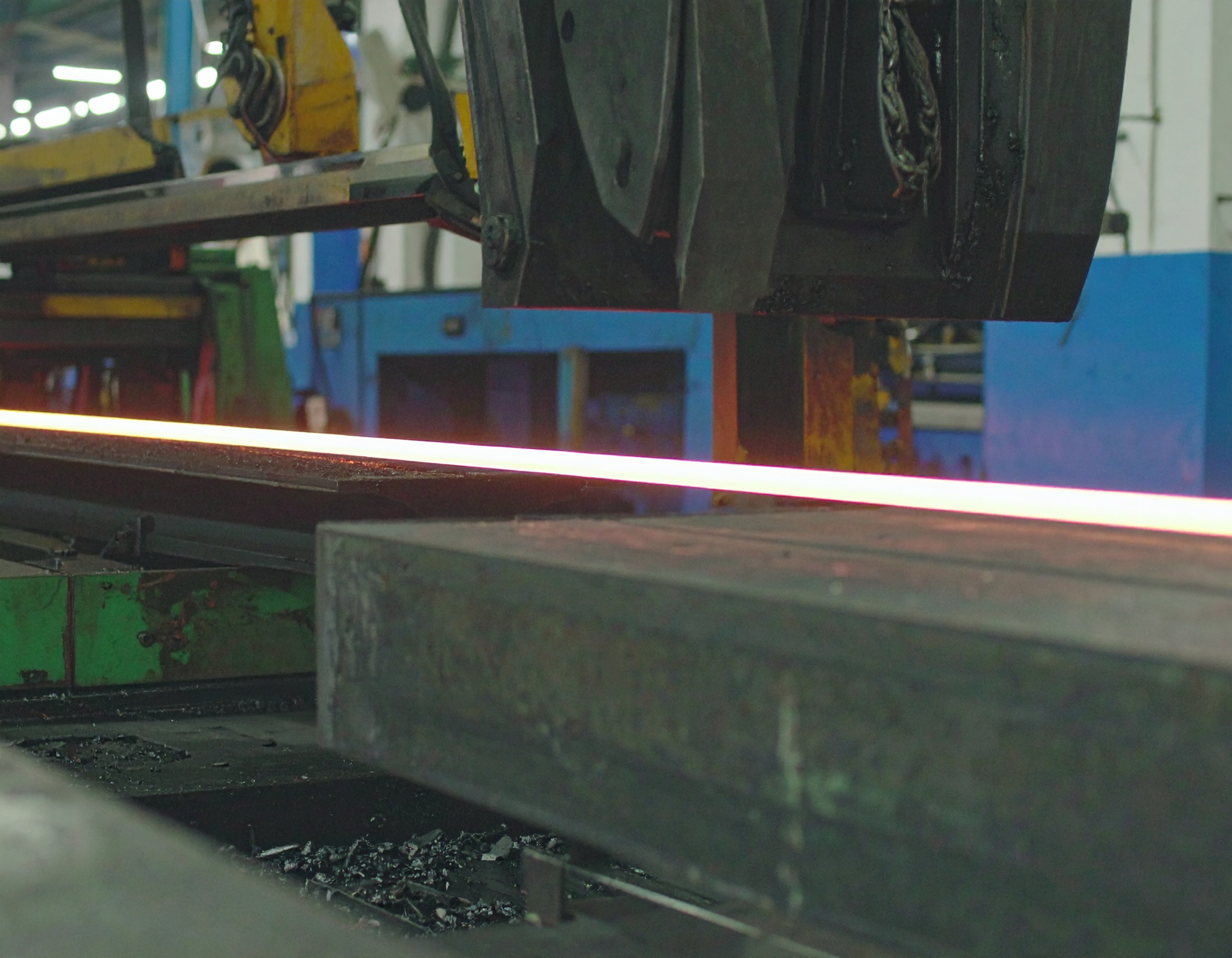 Wide shot of an Aluminum extrusion press line